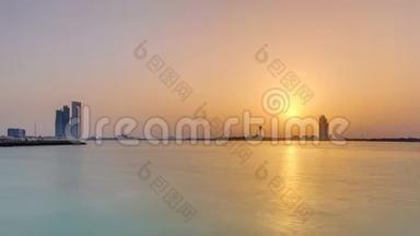 阿布扎比的日落在滨海岛时间推移